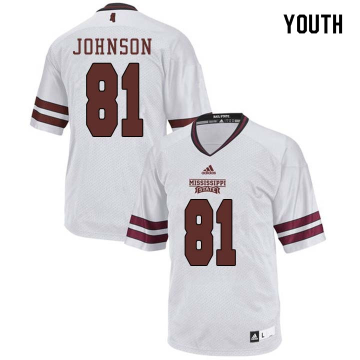 Youth #81 Justin Johnson Mississippi State Bulldogs College Football Jerseys Sale-White